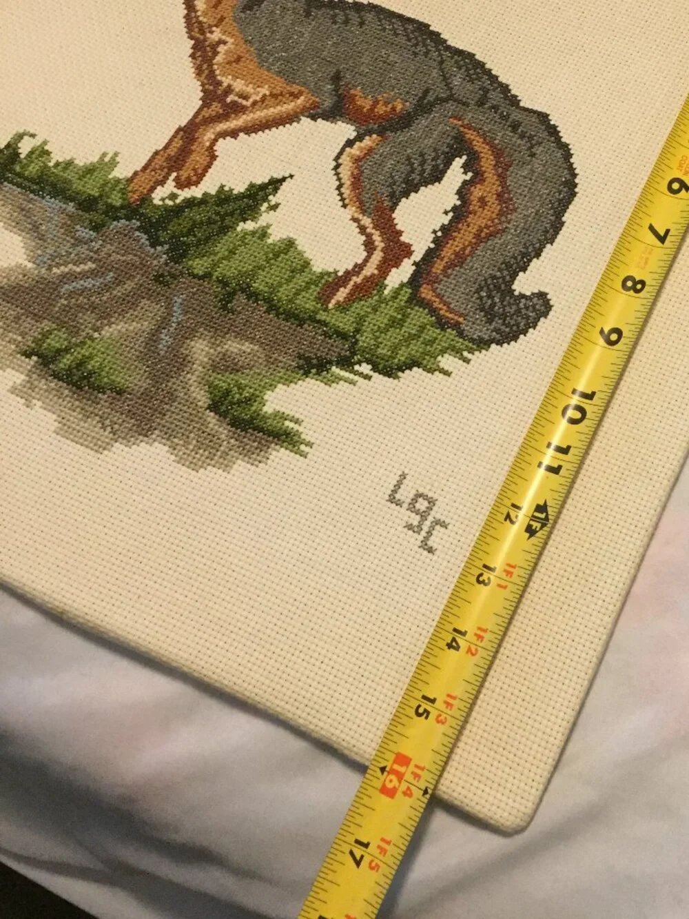 Vintage Hand Crafted Needlepoint Fox Wall Hanging 16